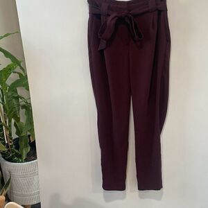 Express Womens Solid Belted Polyester Ankle High Rise Pants Burgundy Size 6P